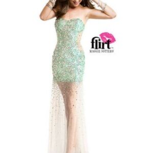 Maggie Sottero Strapless Green and White Gown